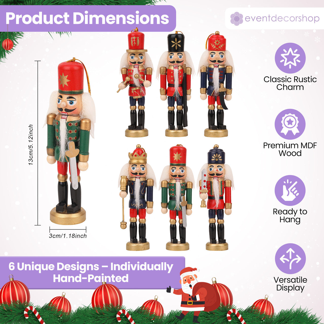 Wooden Mini Nutcracker Christmas Ornaments Set