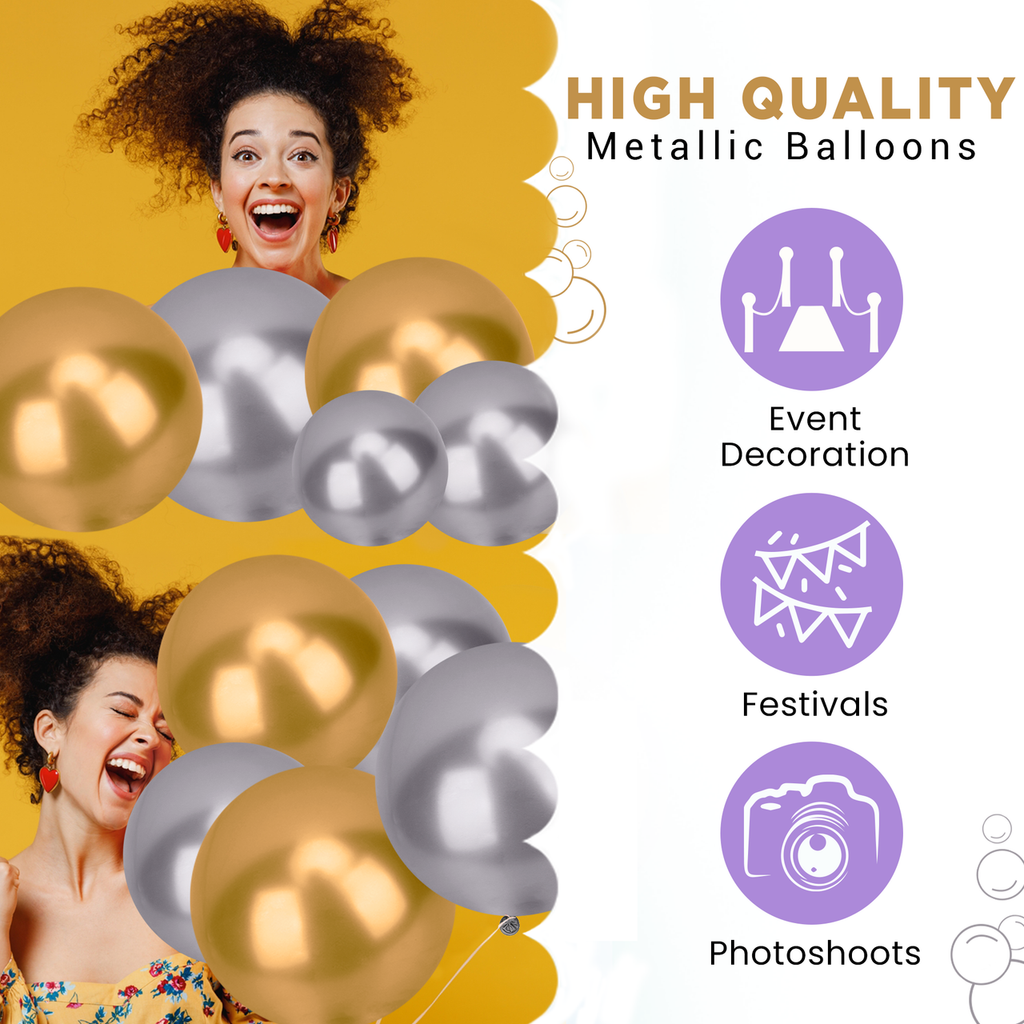 Metallic Shiny Balloons - Silver & Gold
