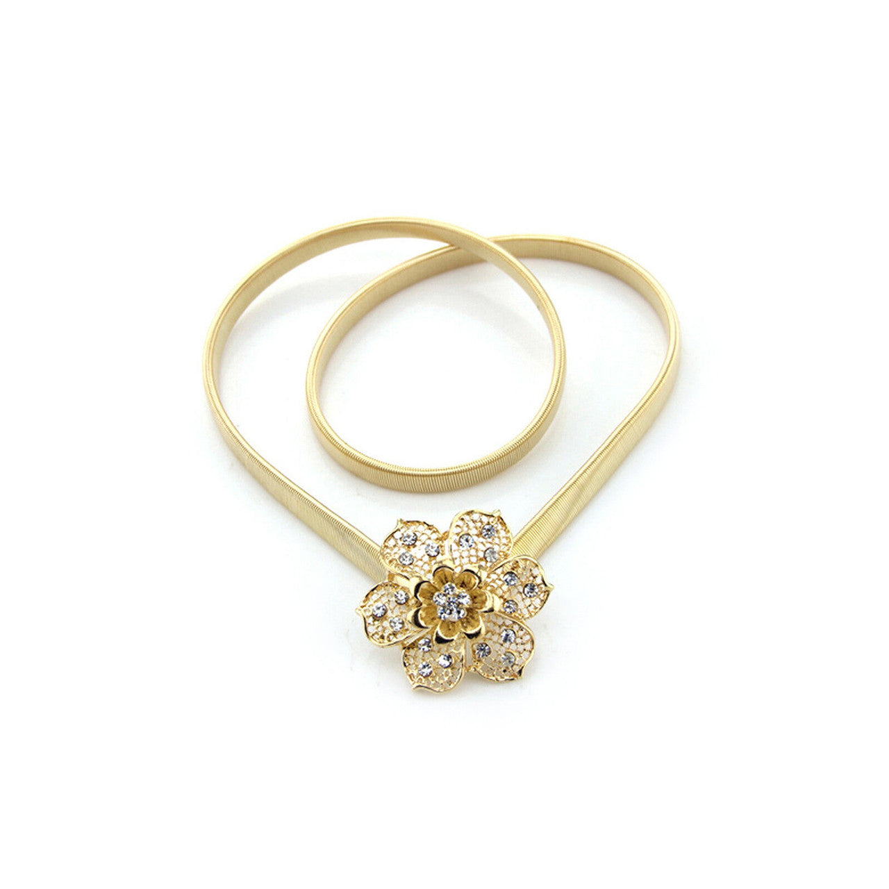 68cm Stretchy Belt with Flower Buckle - Gold