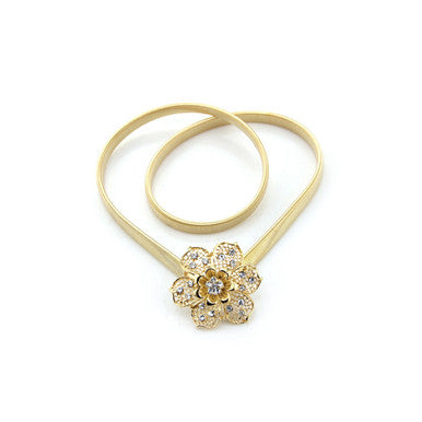 68cm Stretchy Belt with Flower Buckle - Gold
