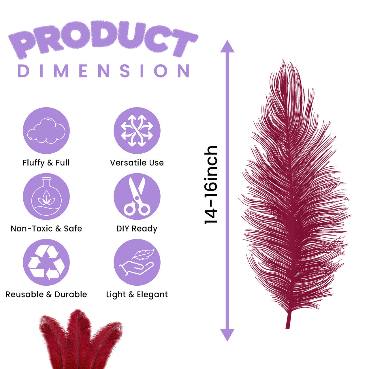35-40cm Loose Ostrich Feathers, 5pcs - Burgundy
