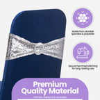 Sparkling Sequin Chair Bands with Diamante Buckle - Silver