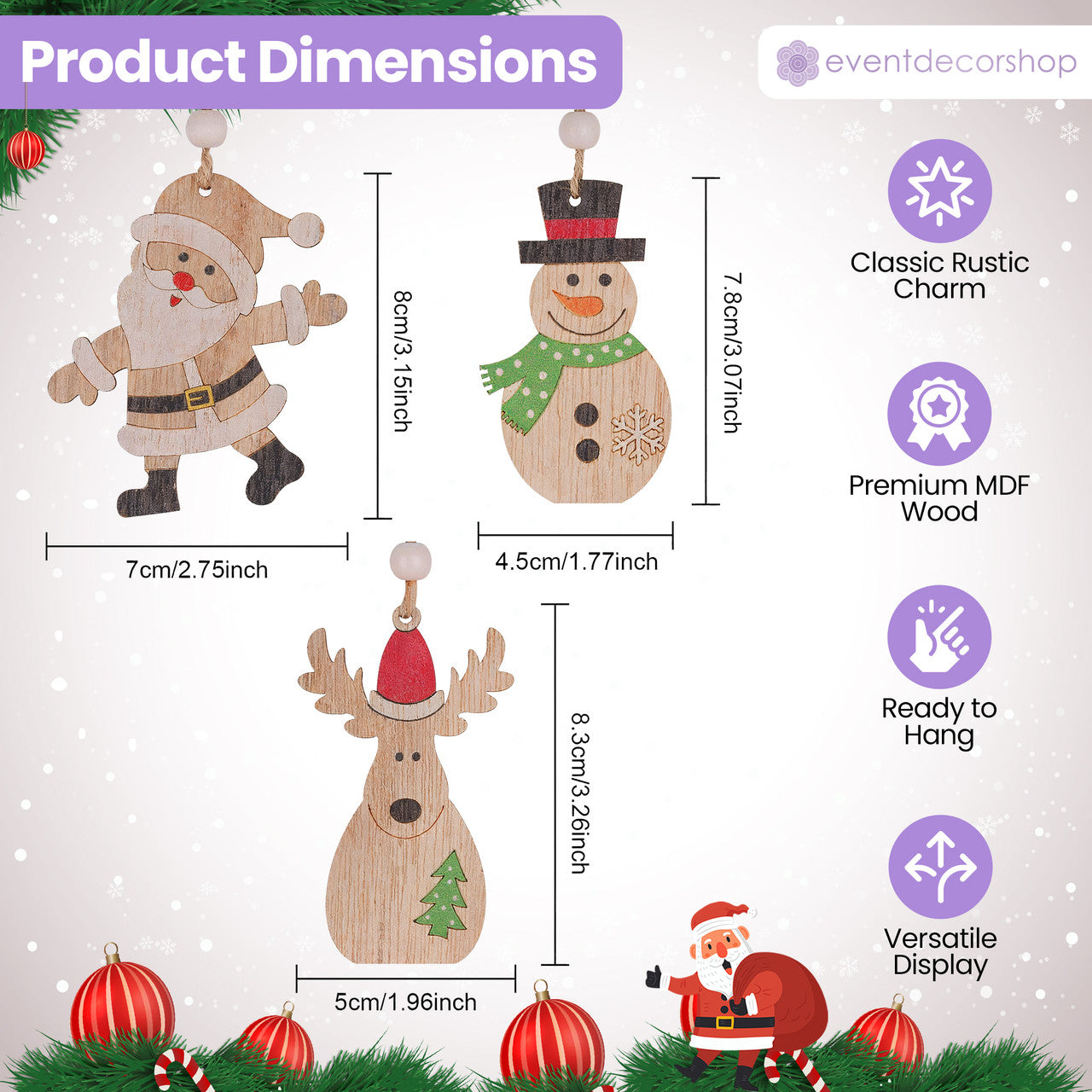 Wooden Nordic Christmas Ornaments – 9pc Set