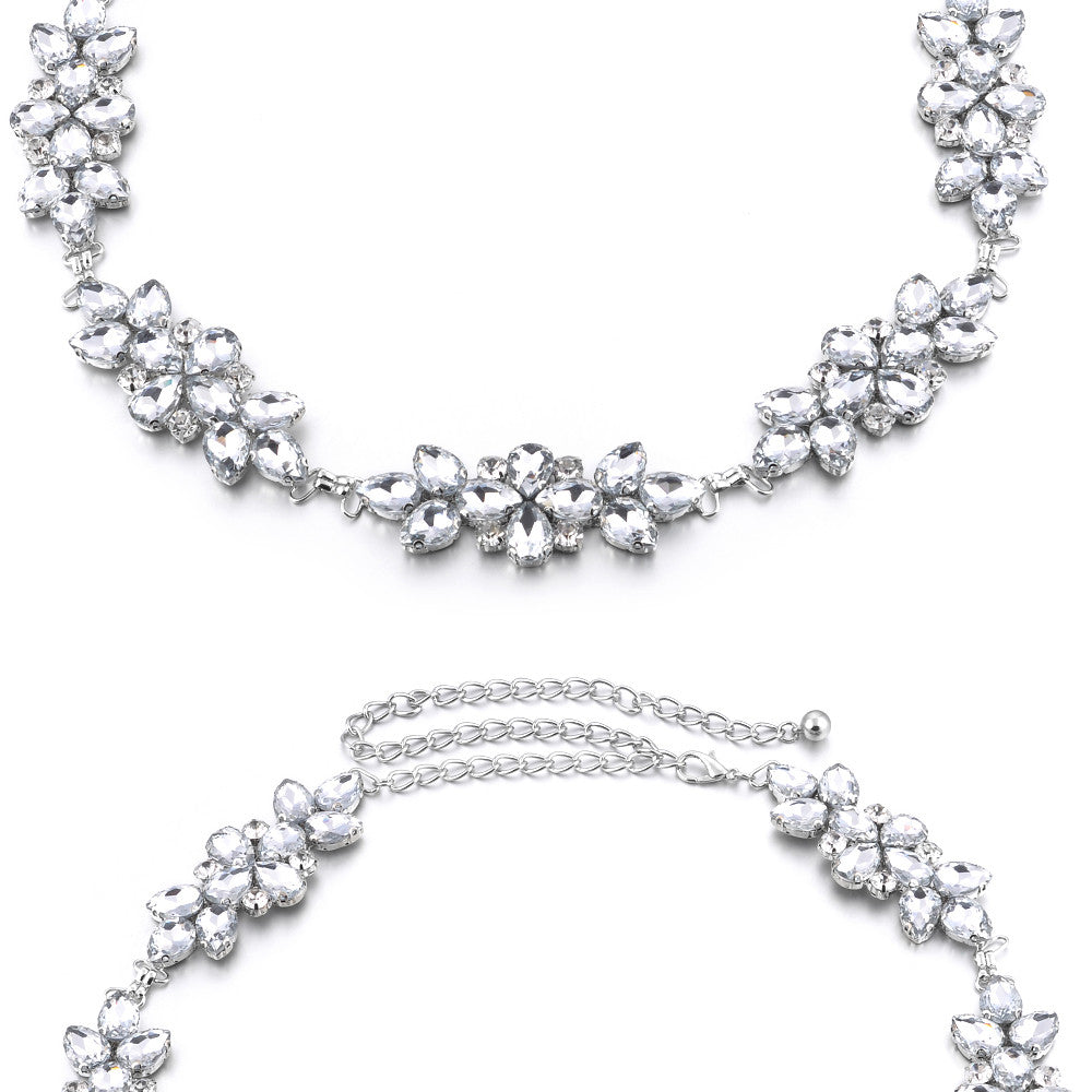 Diamante Flower Motif Belt - Silver