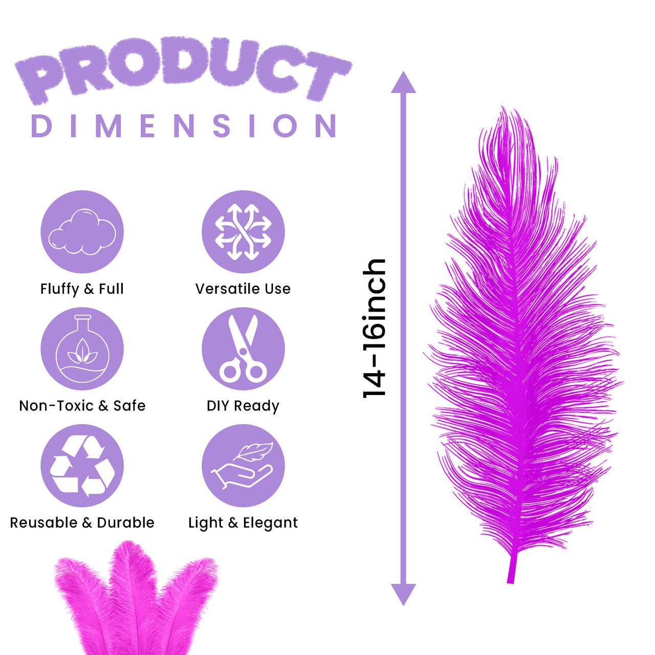 35-40cm Loose Ostrich Feathers, 5pcs - Hot Pink