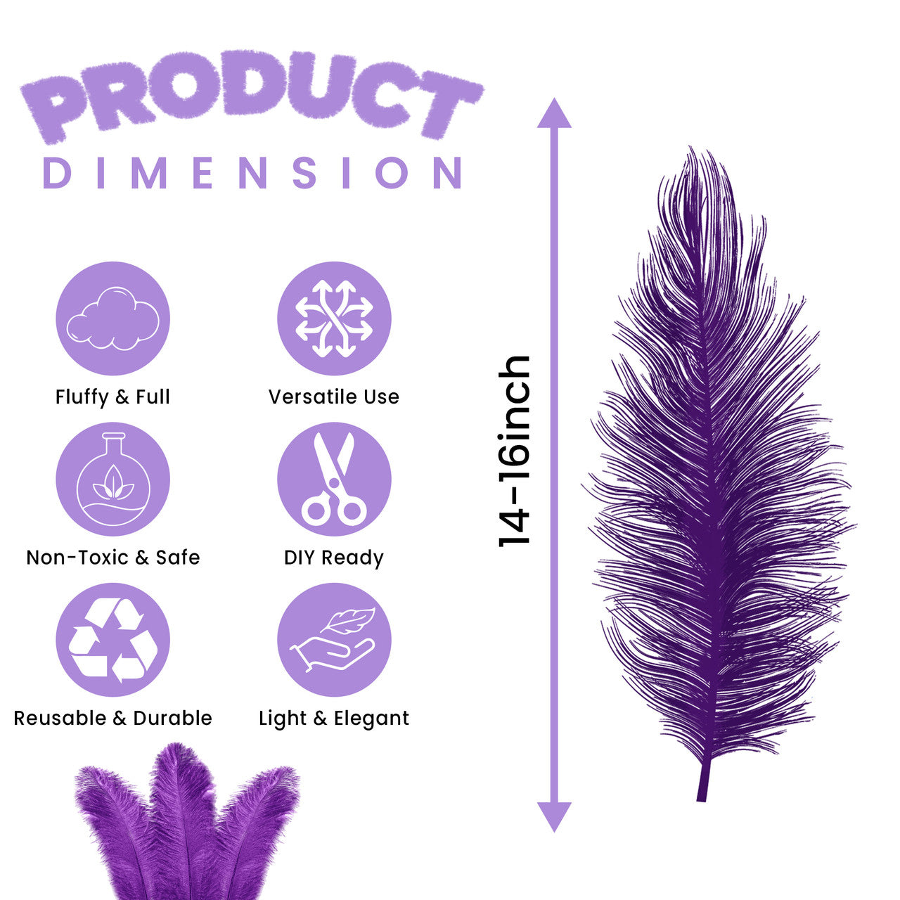 35-40cm Loose Ostrich Feathers, 5pcs - Purple
