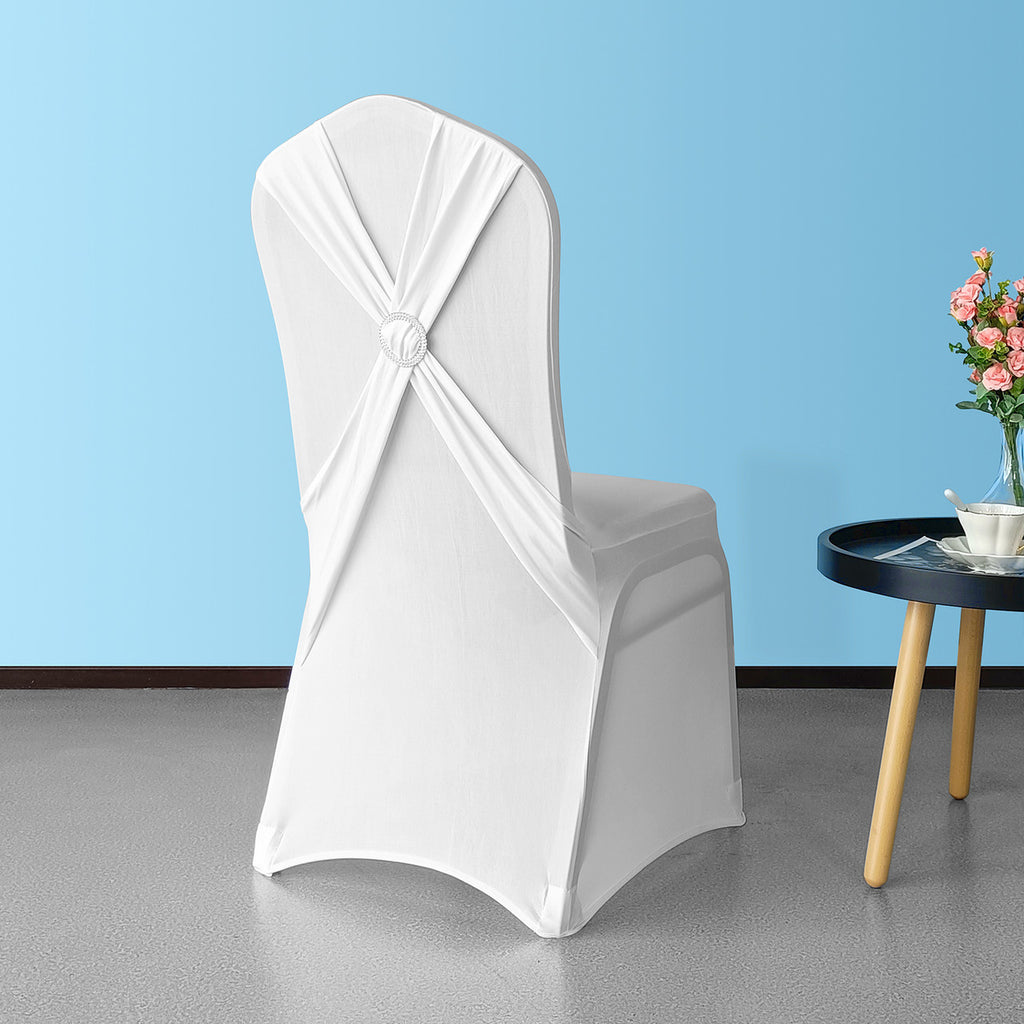 Wing Chair Cover with Chair Band Diamante - White