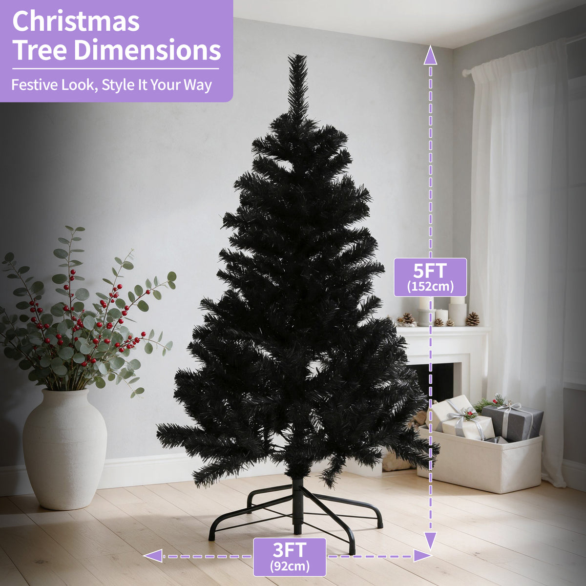 Black Artifical Christmas Tree - 4ft/5ft/6ft