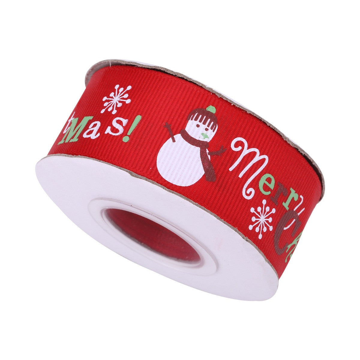 25mm Snowman, Merry Christmas Printed Grosgrain Ribbon, 2x 9m Rolls - Red & Green
