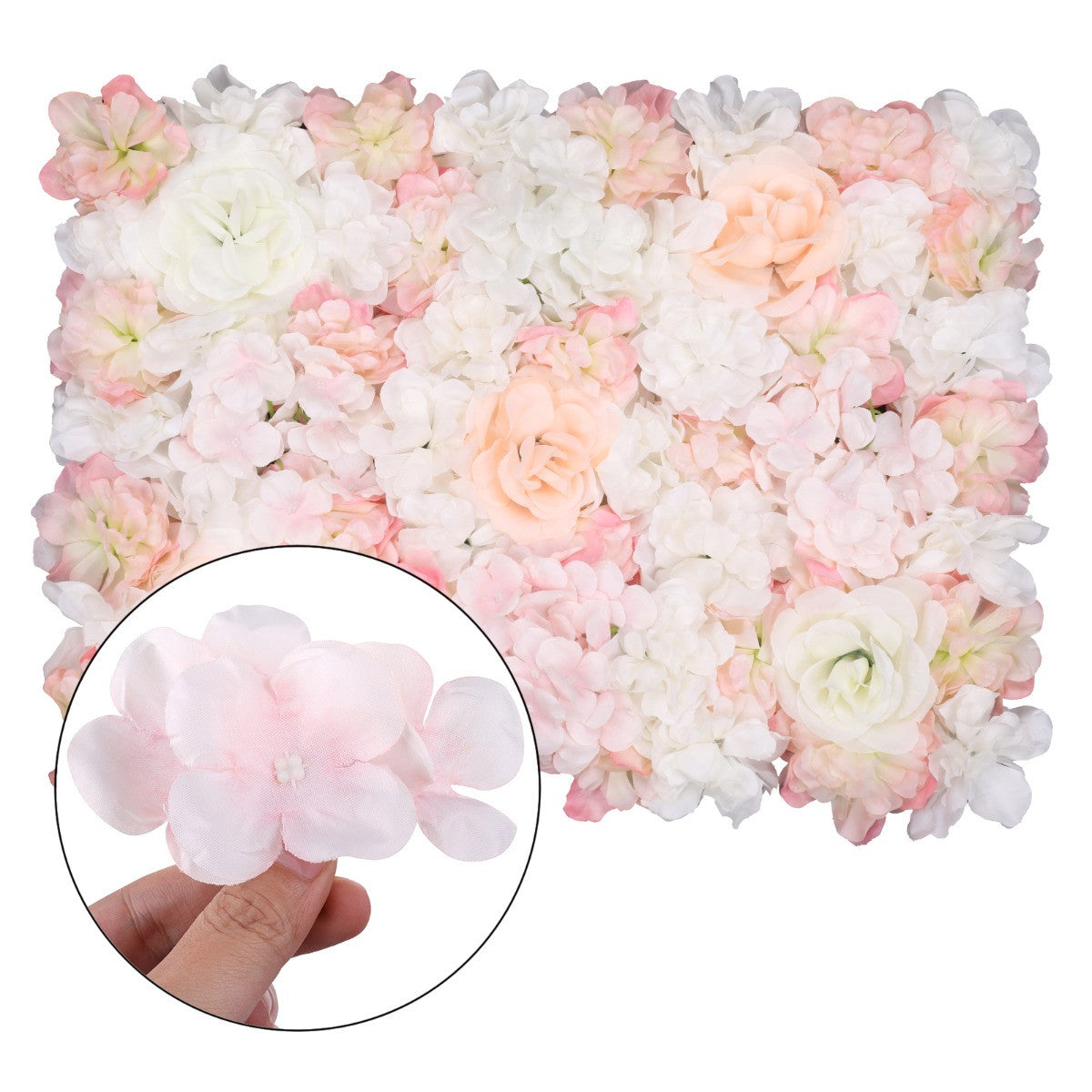 Hydrangea Artificial Flower Wall Panel 60cm x 40cm - Champagne & White