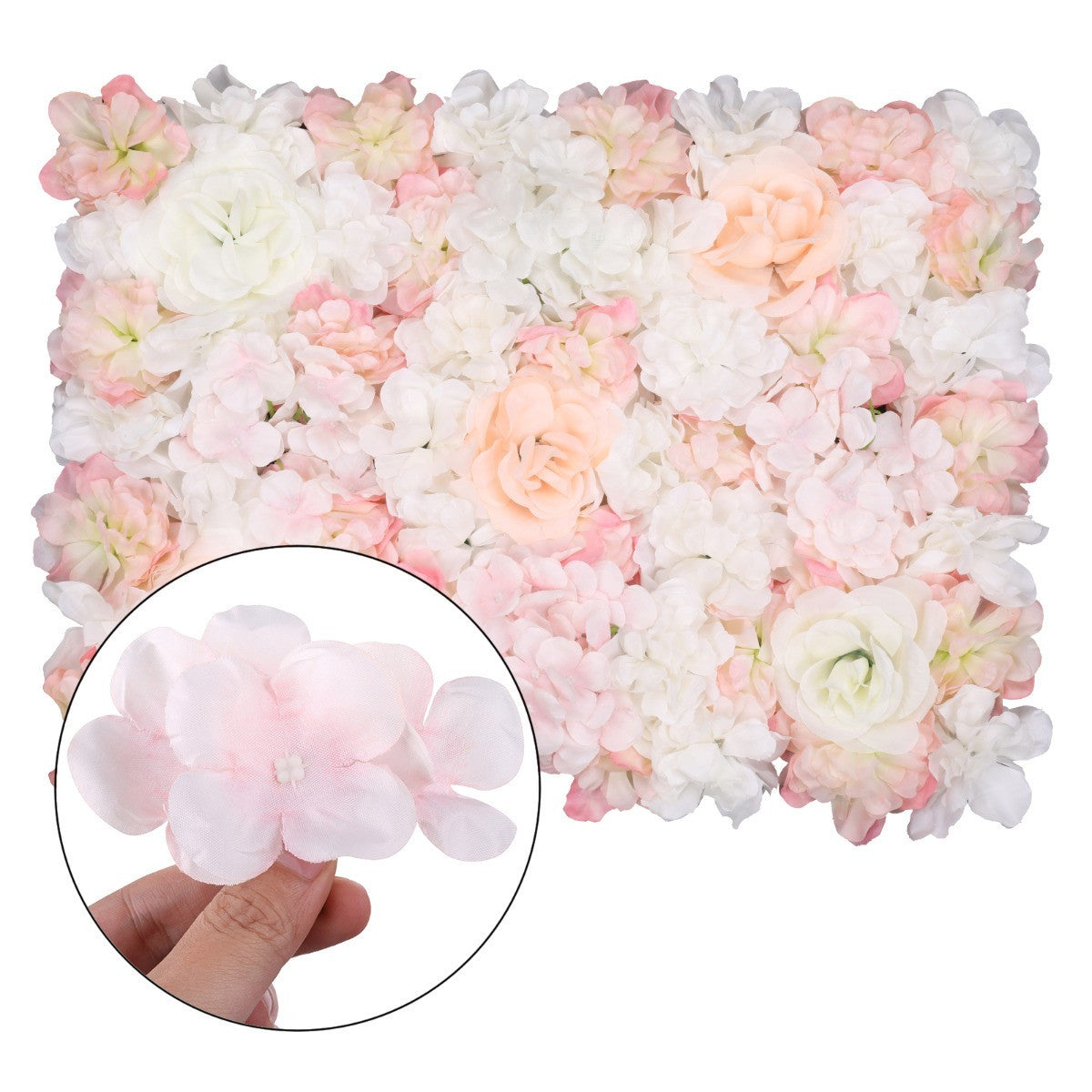 Hydrangea Artificial Flower Wall Panel 60cm x 40cm - Champagne & White x 12