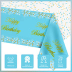 Blue Happy Birthday Printed Foil Tablecloth