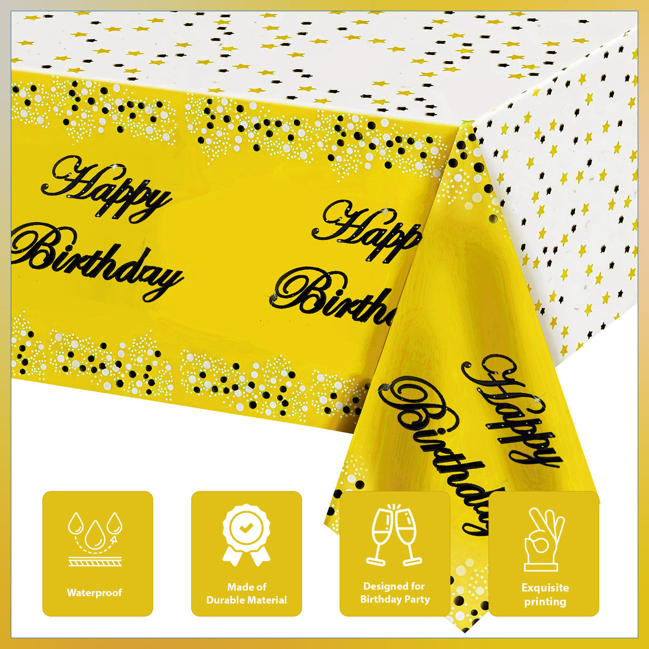 Gold Happy Birthday Printed Foil Tablecloth