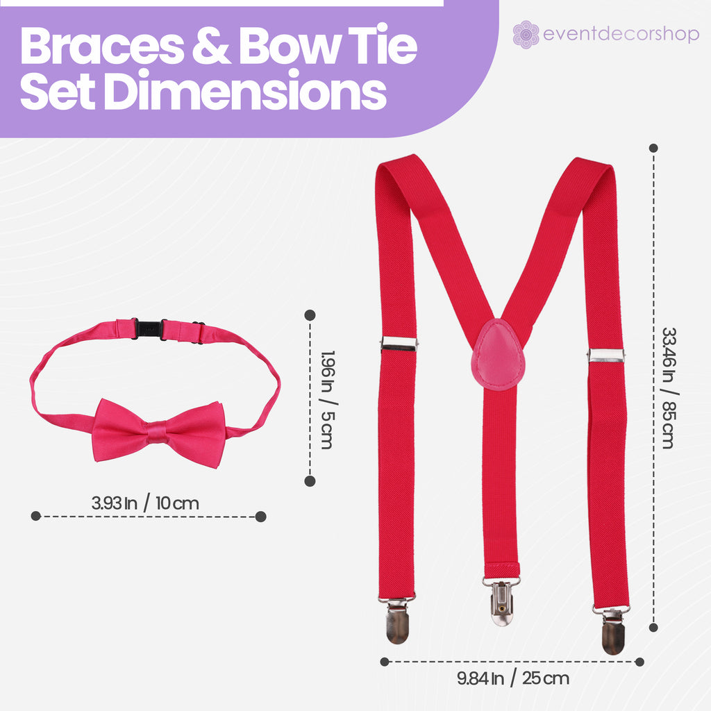 Kids Braces with Bow Tie - 25mm - Hot Pink