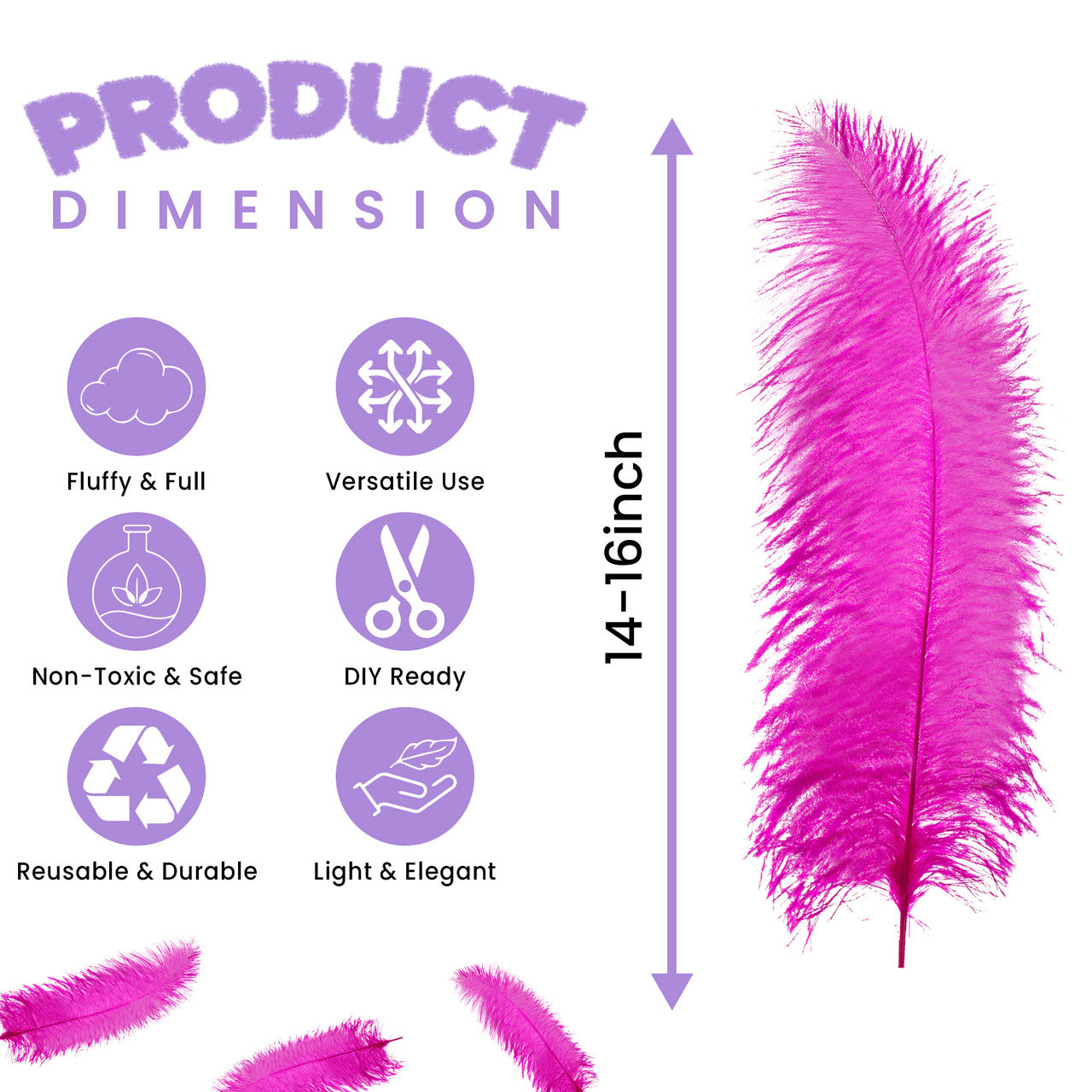 50-60cm Loose Ostrich Feathers, 5pcs - Hot Pink