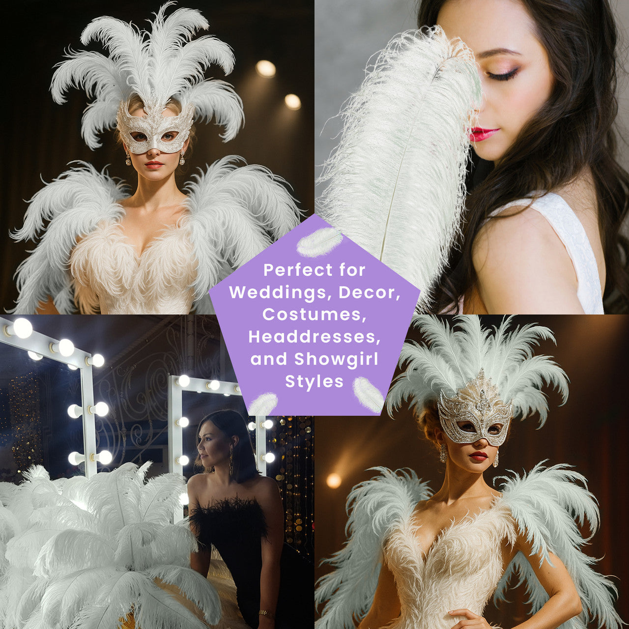 50-60cm Loose Ostrich Feathers, 5pcs - Silver