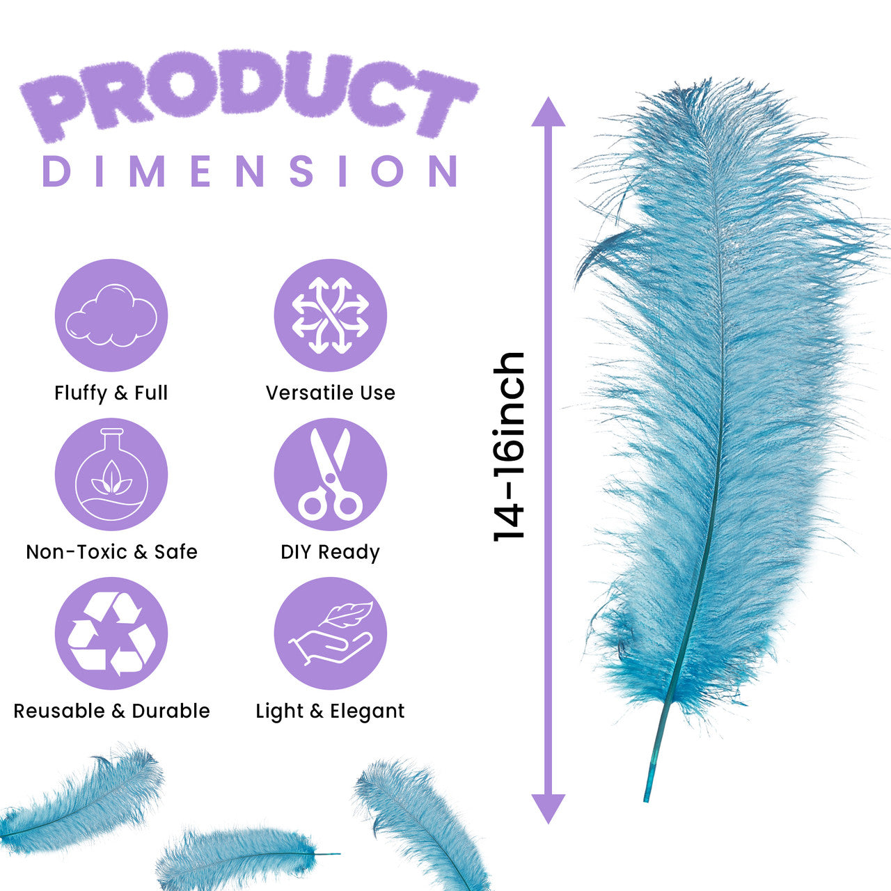 50-60cm Loose Ostrich Feathers, 5pcs - Turquoise