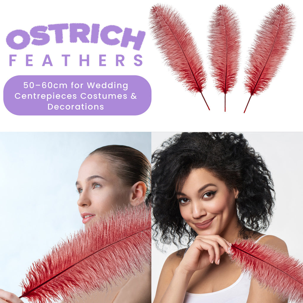 50-60cm Loose Ostrich Feathers, 5pcs - Red