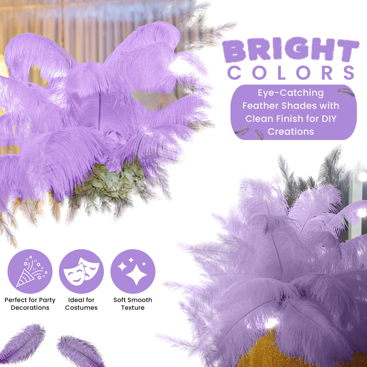 50-60cm Loose Ostrich Feathers, 5pcs - Purple
