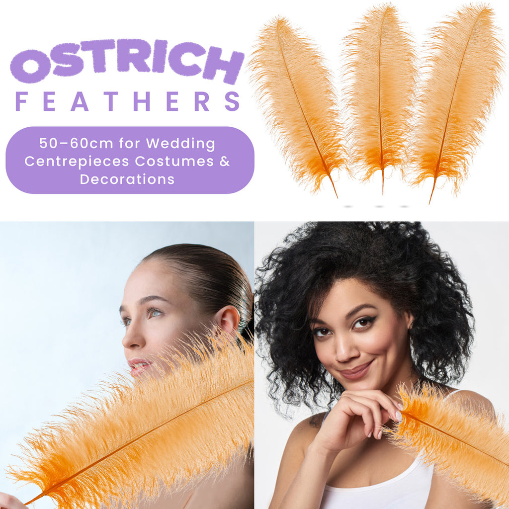 50-60cm Loose Ostrich Feathers, 5pcs - Orange
