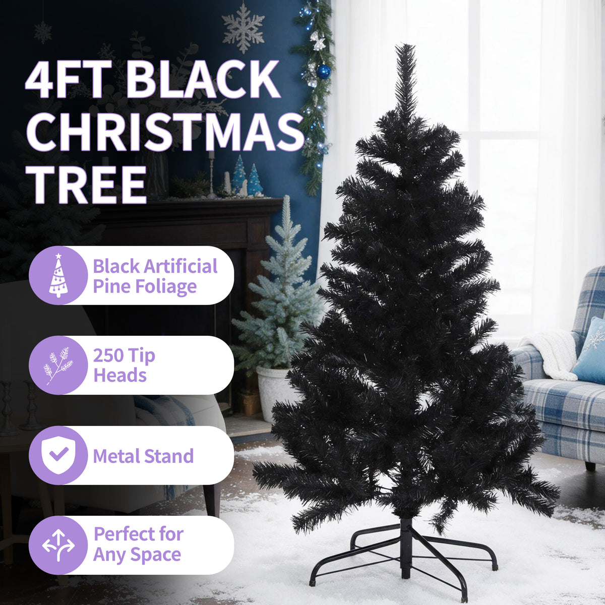 Black Artifical Christmas Tree - 4ft/5ft/6ft