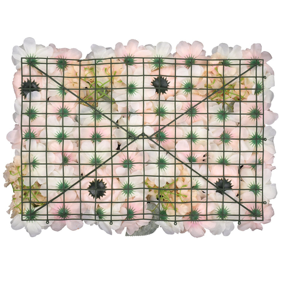 Hydrangea Artificial Flower Wall Panel 60cm x 40cm - Baby Pink & White with Leaves