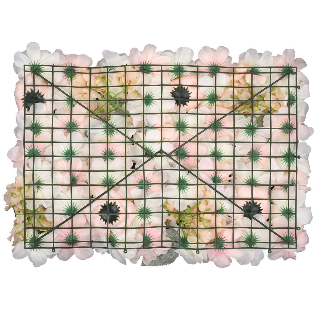 Hydrangea Artificial Flower Wall Panel 60cm x 40cm - Baby Pink & White with Leaves x 12