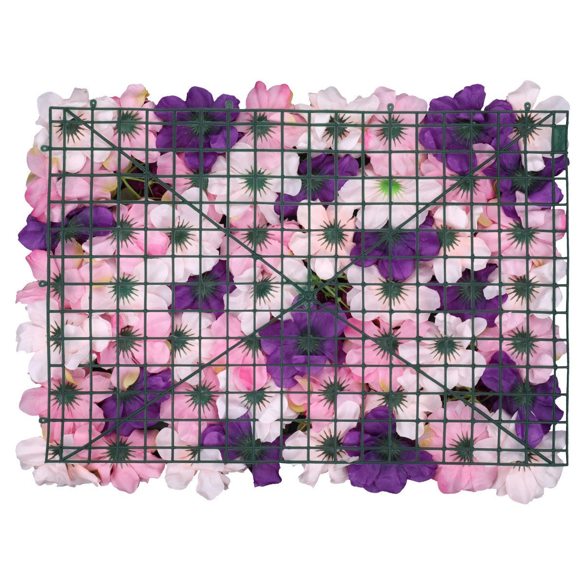 Hydrangea Artificial Flower Wall Panel 60cm x 40cm - Purple & Pink with Leaves x 12
