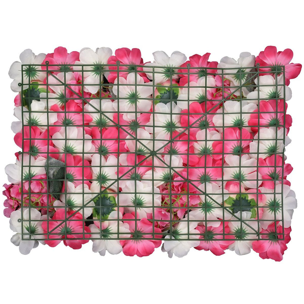 Hydrangea Artificial Flower Wall Panel 60cm x 40cm - Pink & White with Leaves