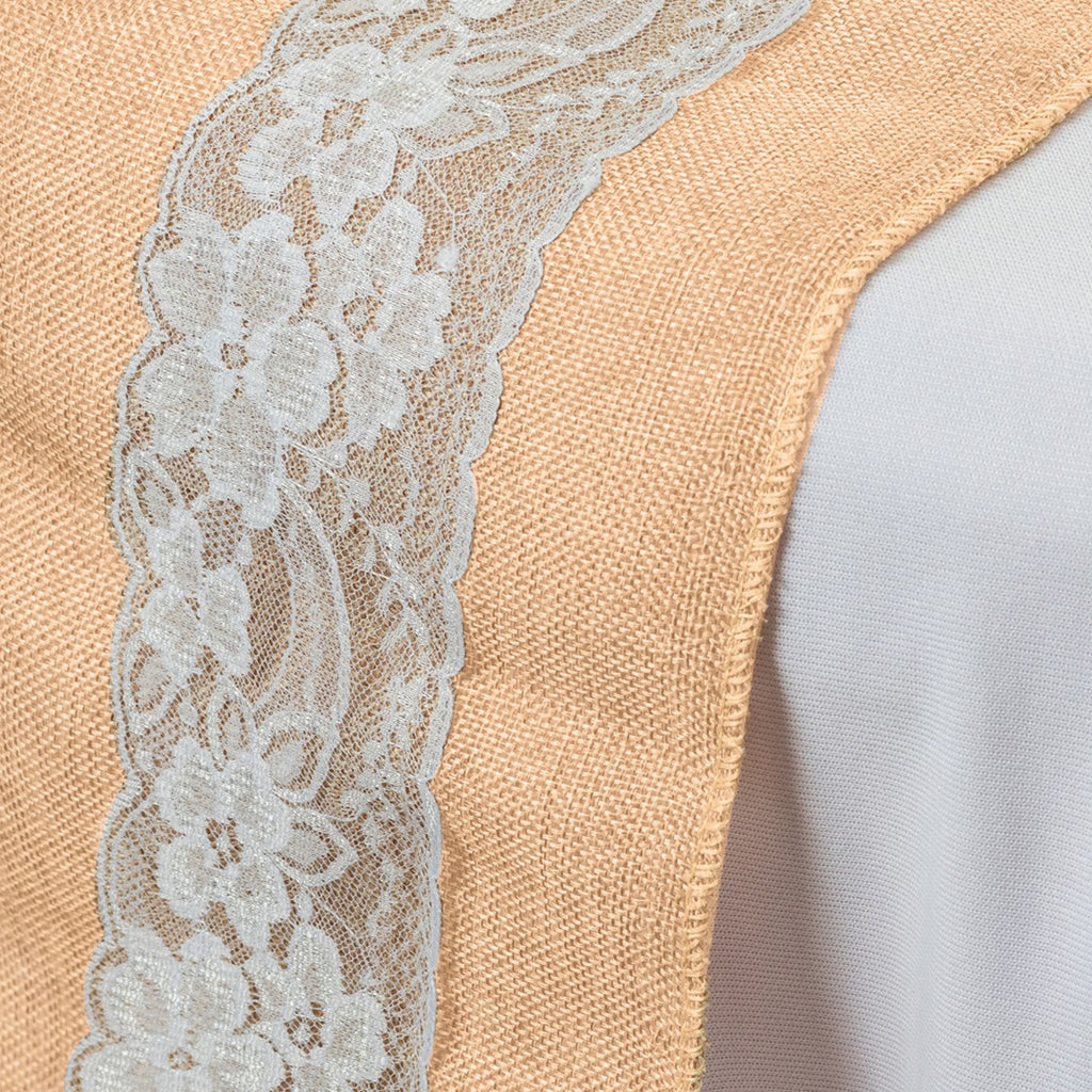 11" x 108" Hessian & White Lace Table Runner