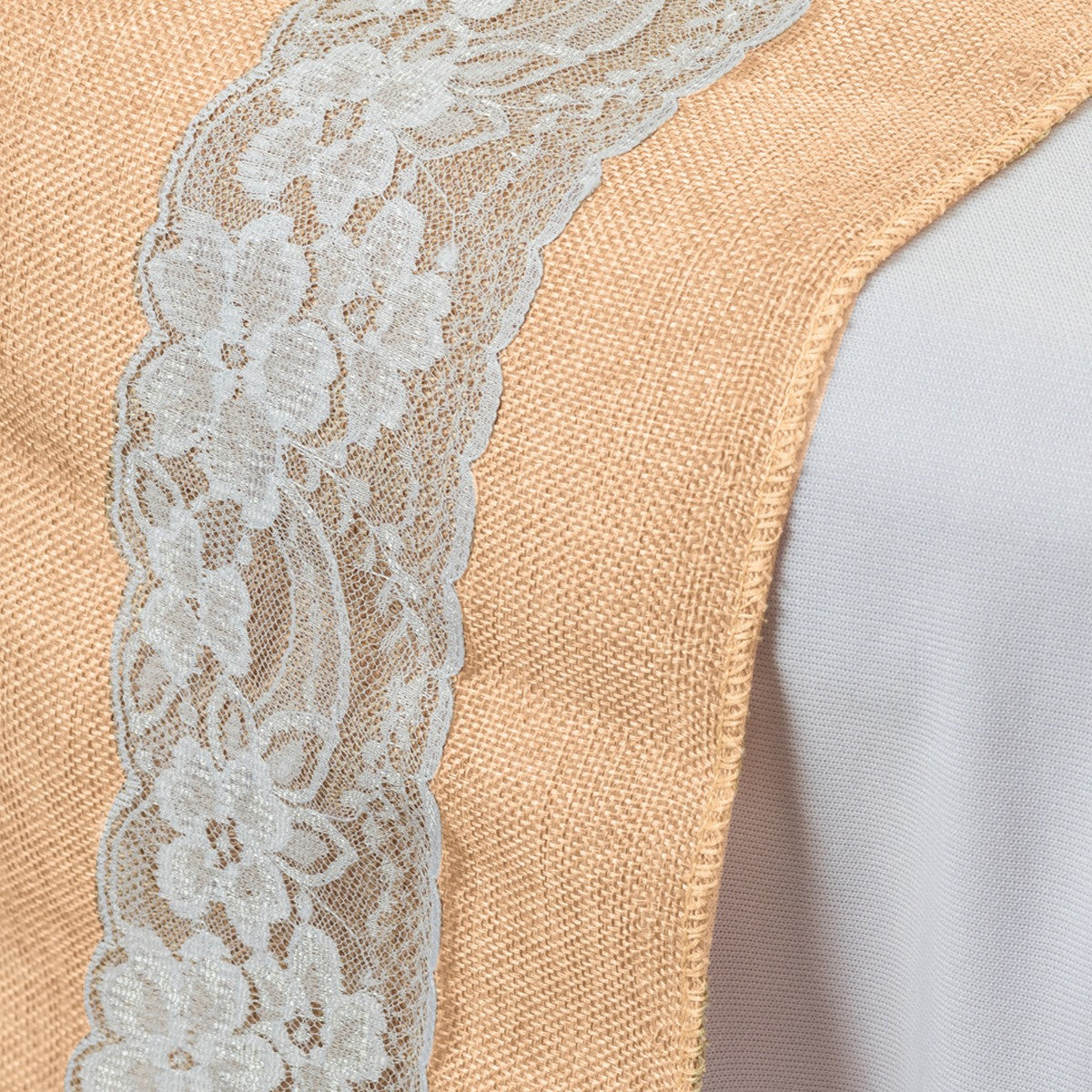 11" x 108" Hessian & White Lace Table Runner