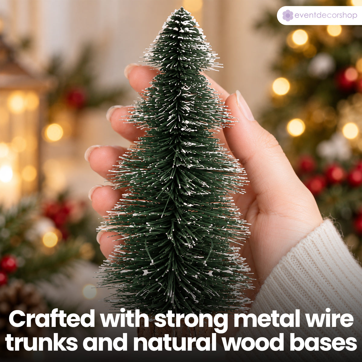 4pc Mini Christmas Trees Set, Green Snow-Dusted Pine