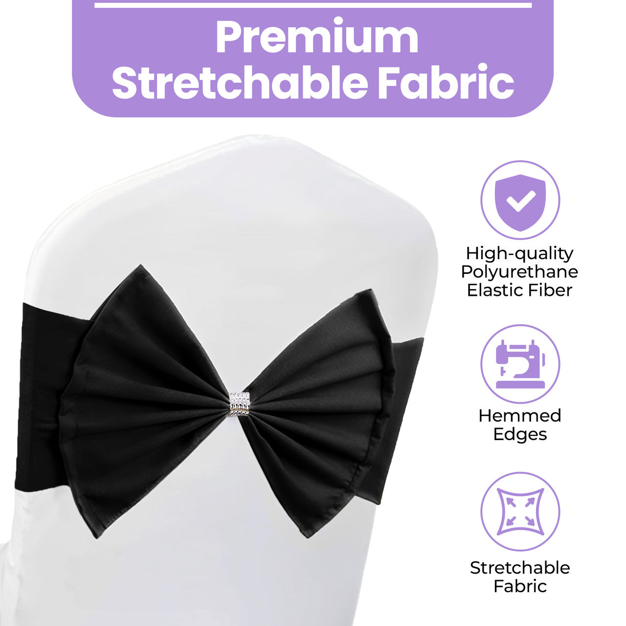 Spandex Chair Band with Large Bow - Black