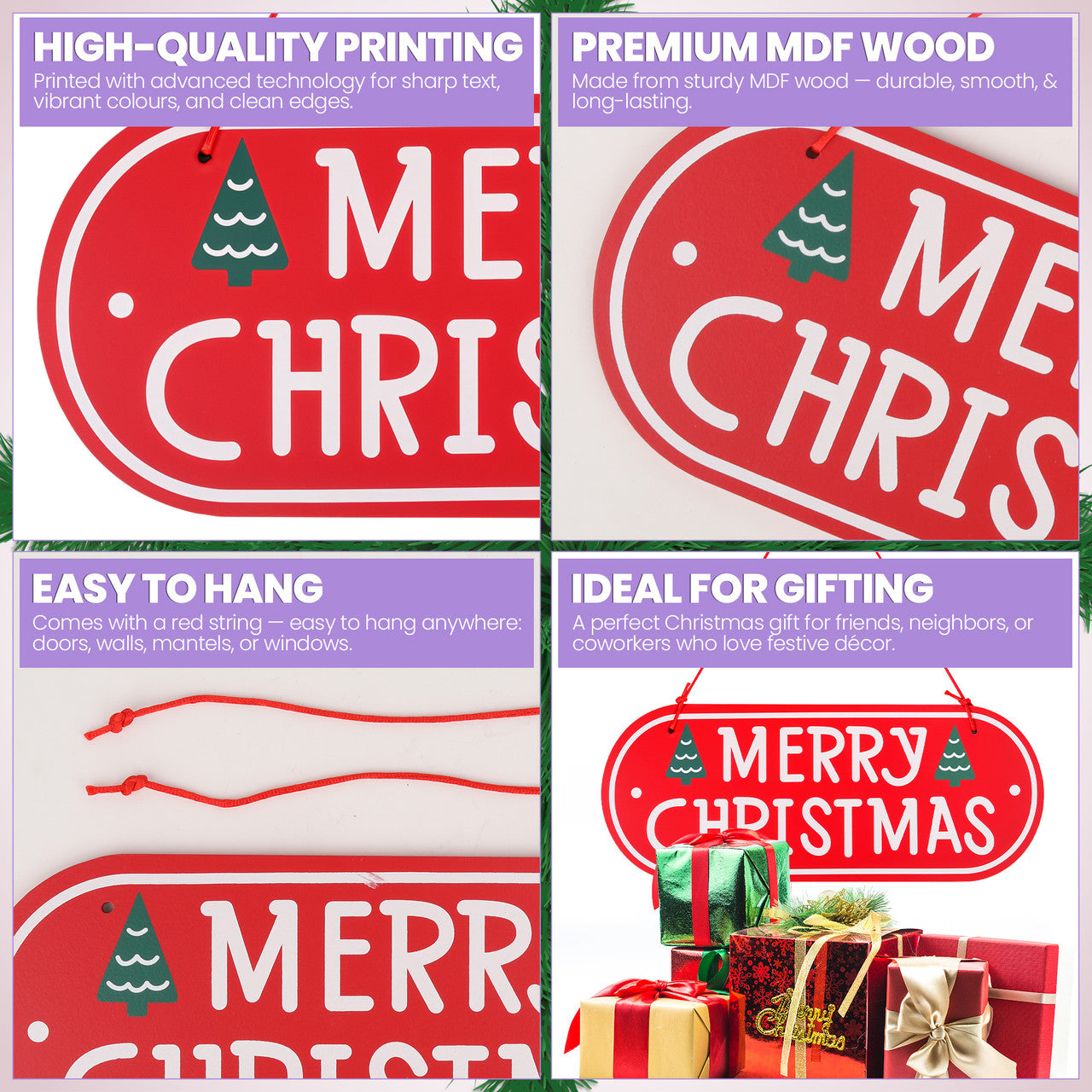 Merry Christmas Wooden Hanging Sign – Pine