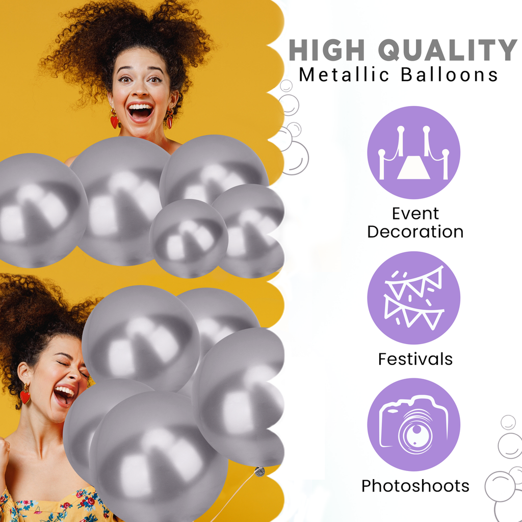 Metallic Shiny Balloons - Silver