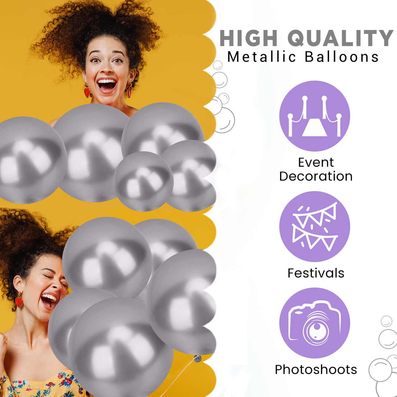 Metallic Shiny Balloons - Silver
