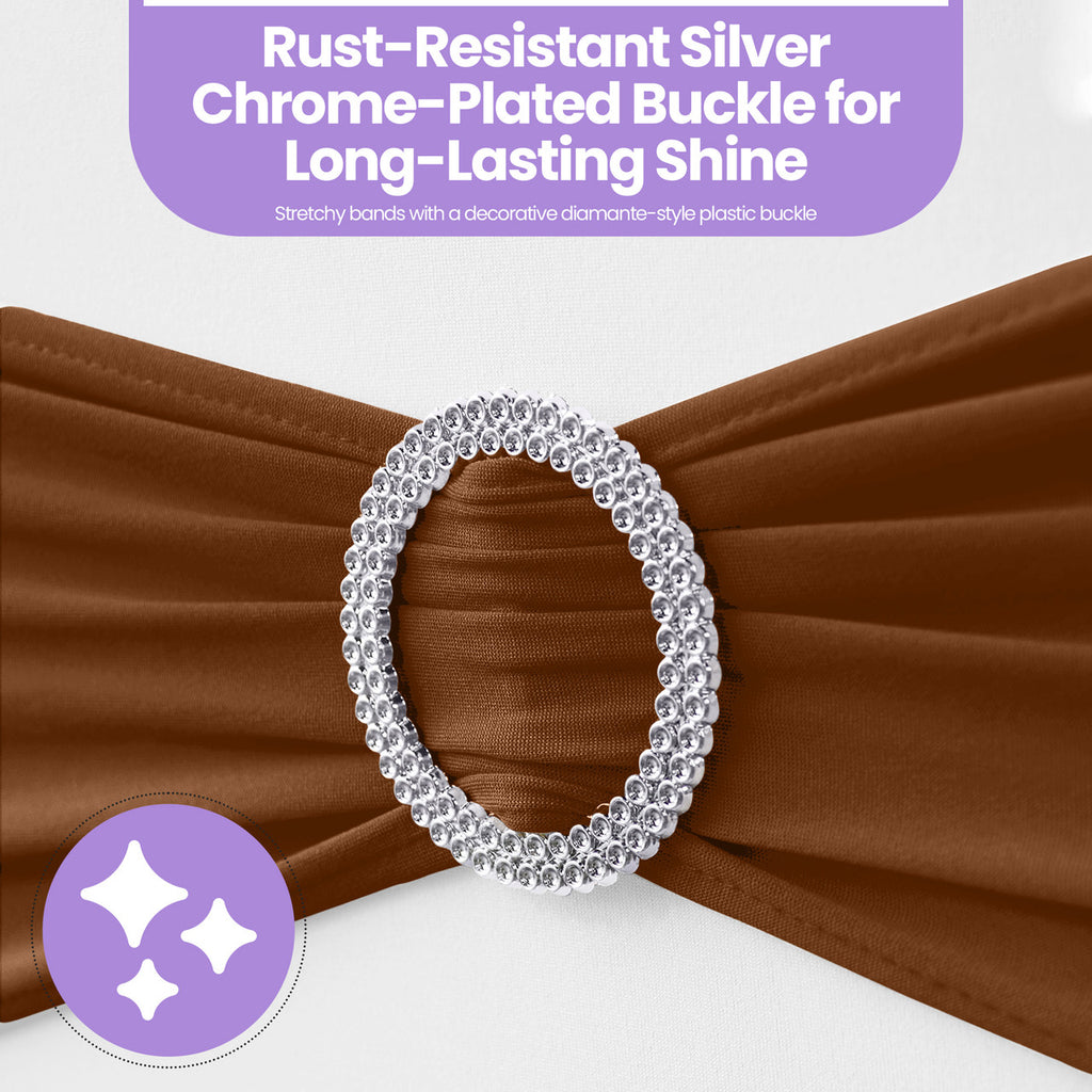 Spandex Chair Band with Round Diamante Buckle - Chocolate