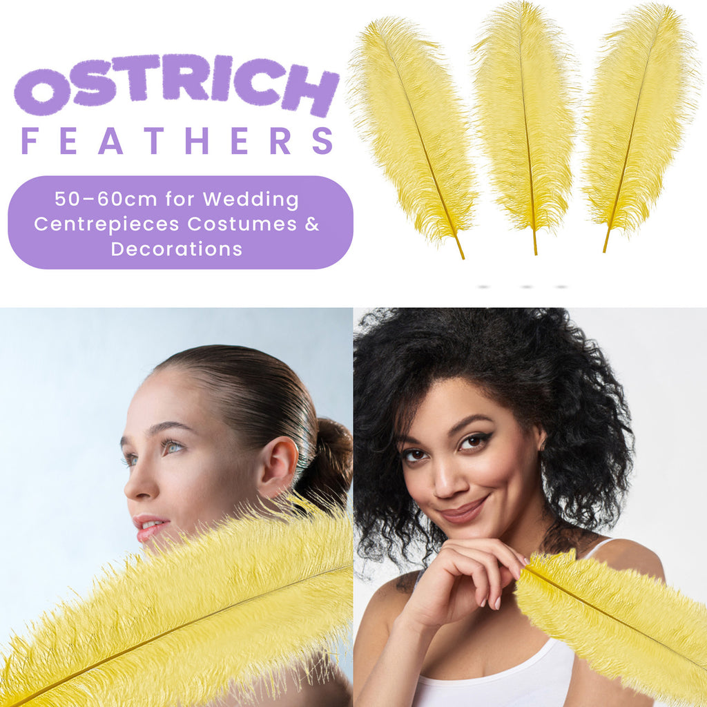 50-60cm Loose Ostrich Feathers, 5pcs - Yellow