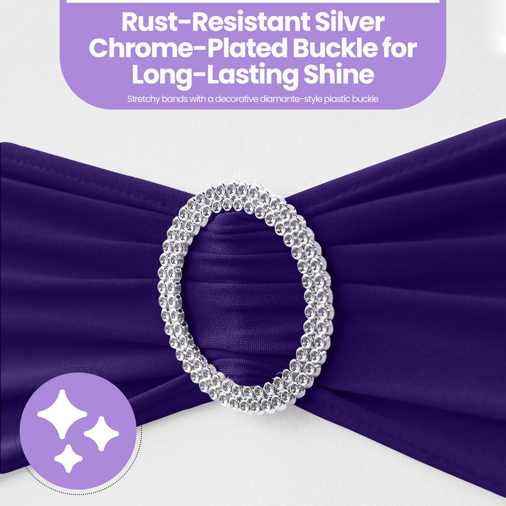 Spandex Chair Band with Round Diamante Buckle - Dark Purple