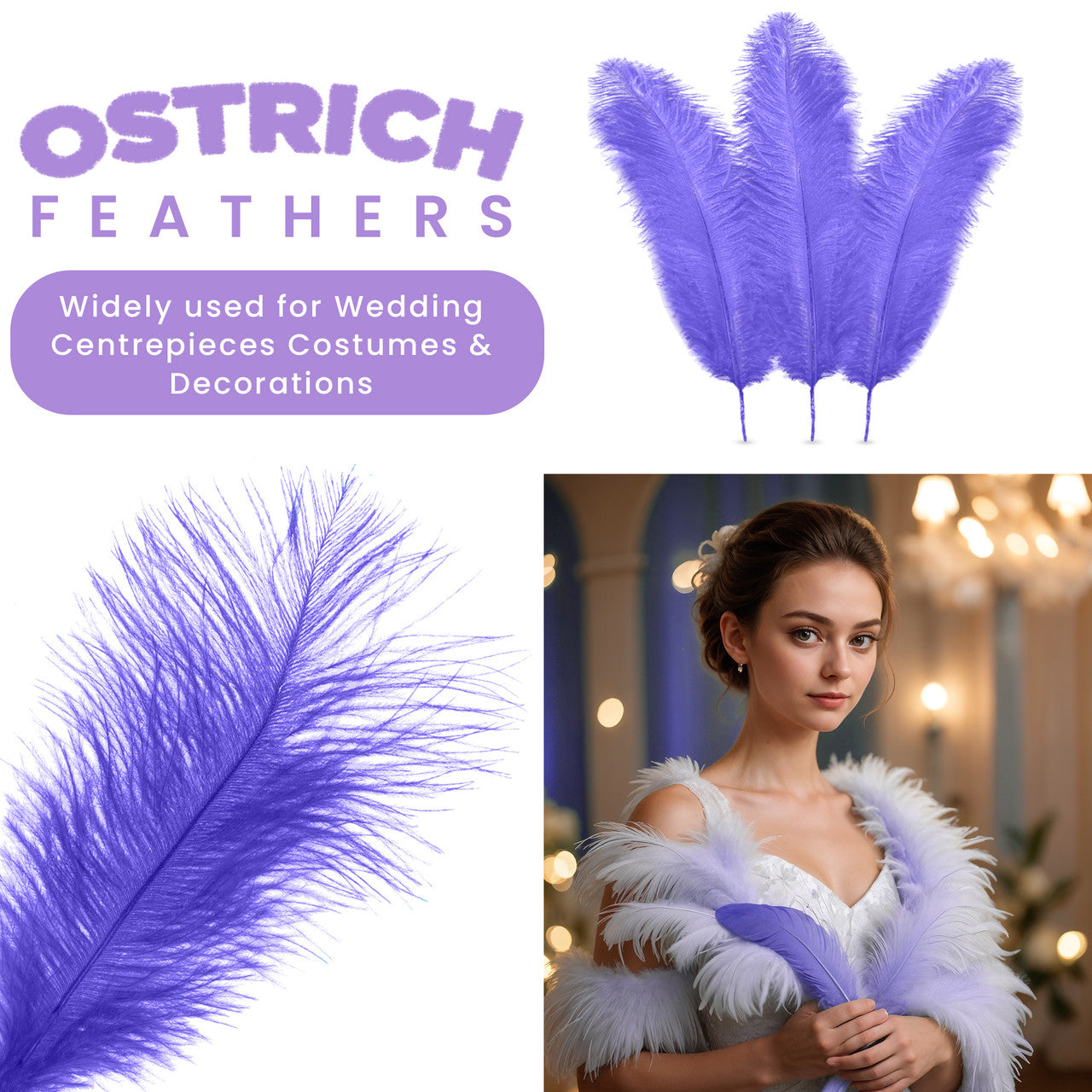 35-40cm Loose Ostrich Feathers, 5pcs - Lilac