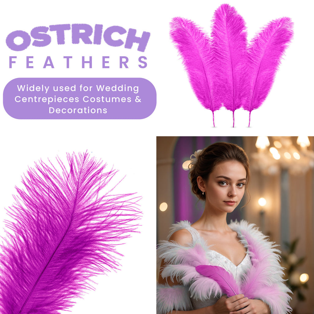35-40cm Loose Ostrich Feathers, 5pcs - Hot Pink
