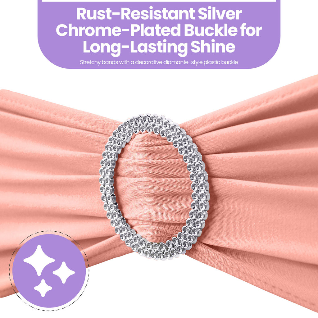 Spandex Chair Band with Round Diamante Buckle - Rose Gold