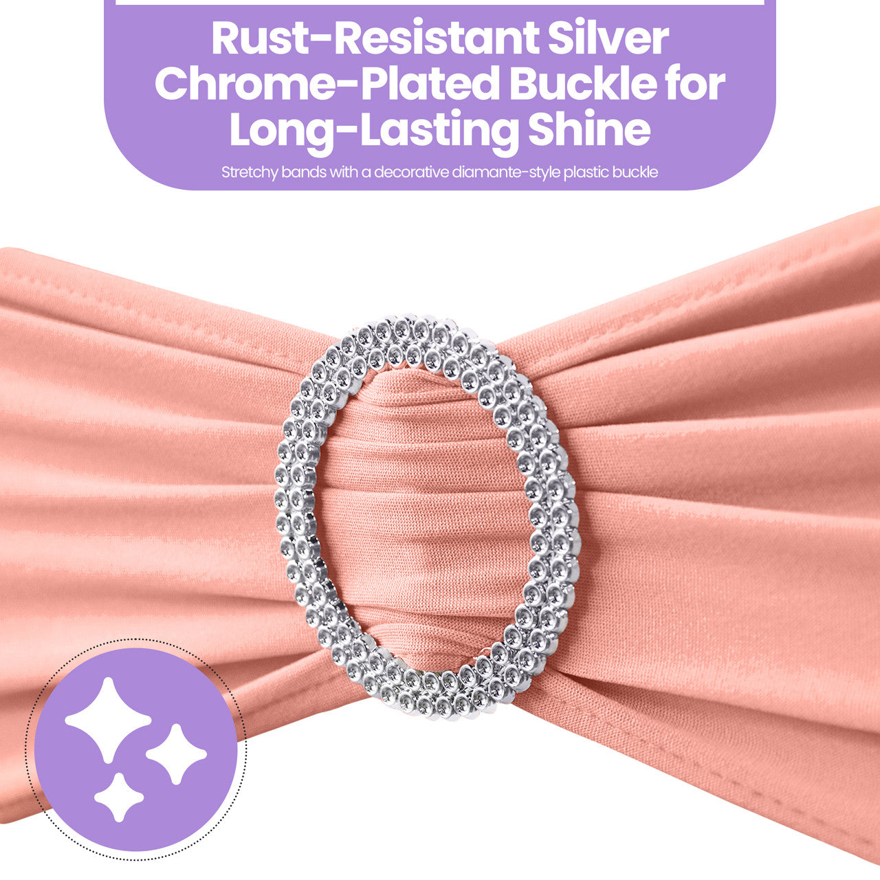 Spandex Chair Band with Round Diamante Buckle - Rose Gold