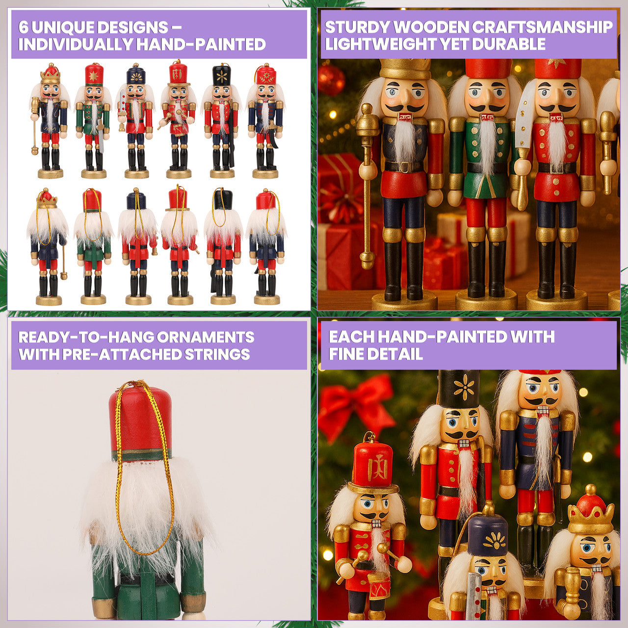Wooden Mini Nutcracker Christmas Ornaments Set