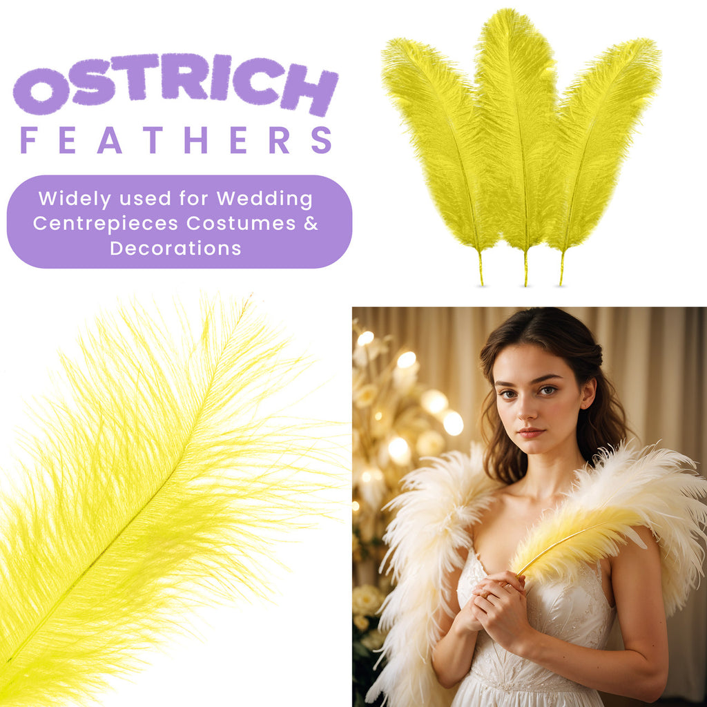 35-40cm Loose Ostrich Feathers, 5pcs - Yellow