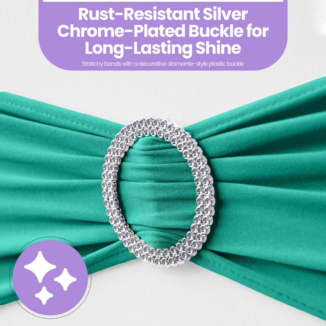 Spandex Chair Band with Round Diamante Buckle - Turquoise