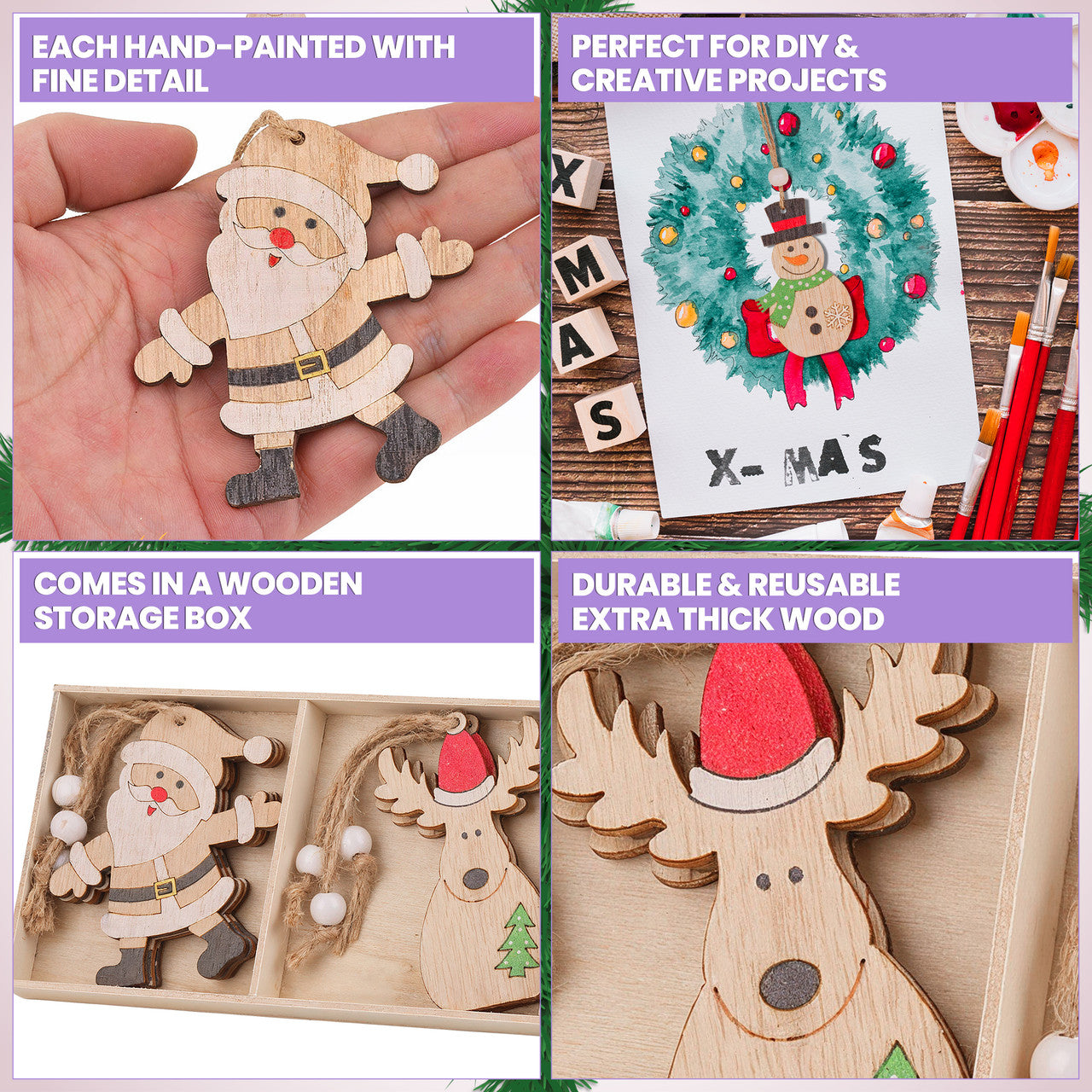 Wooden Nordic Christmas Ornaments – 9pc Set