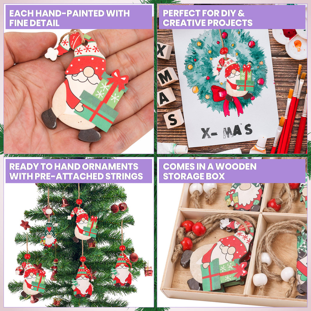 Wooden Nordic Gnome Christmas Ornaments Set
