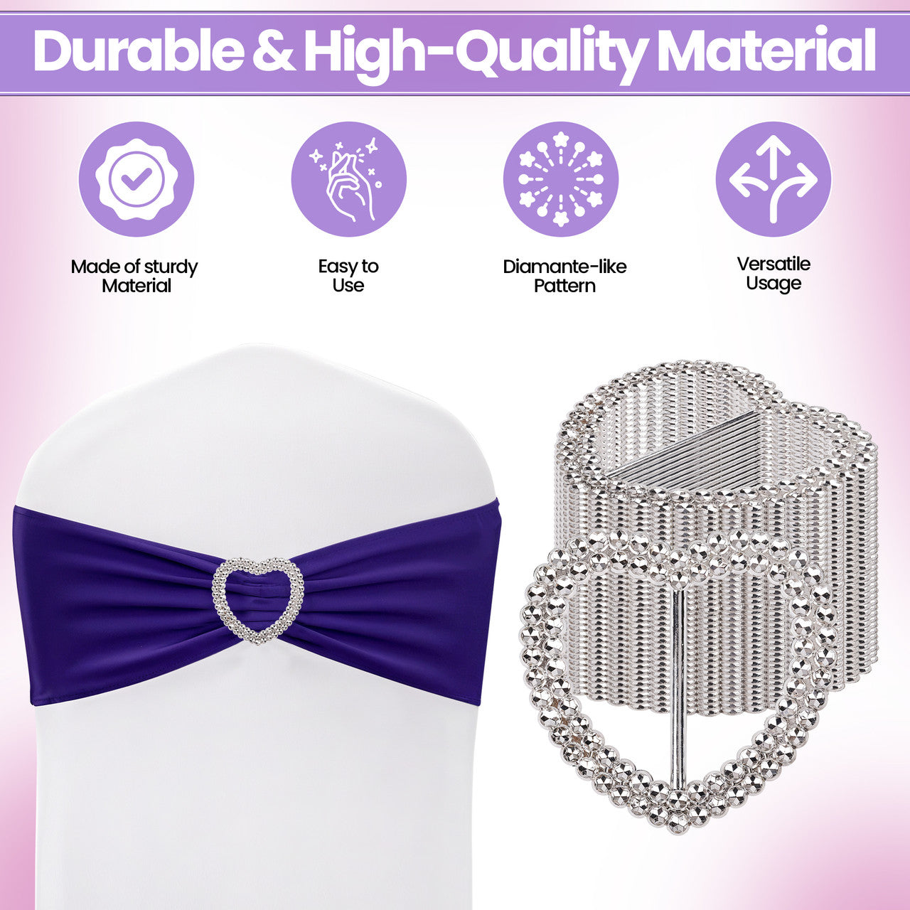 Heart Silver Slider Buckle Chair Bands - 5pcs