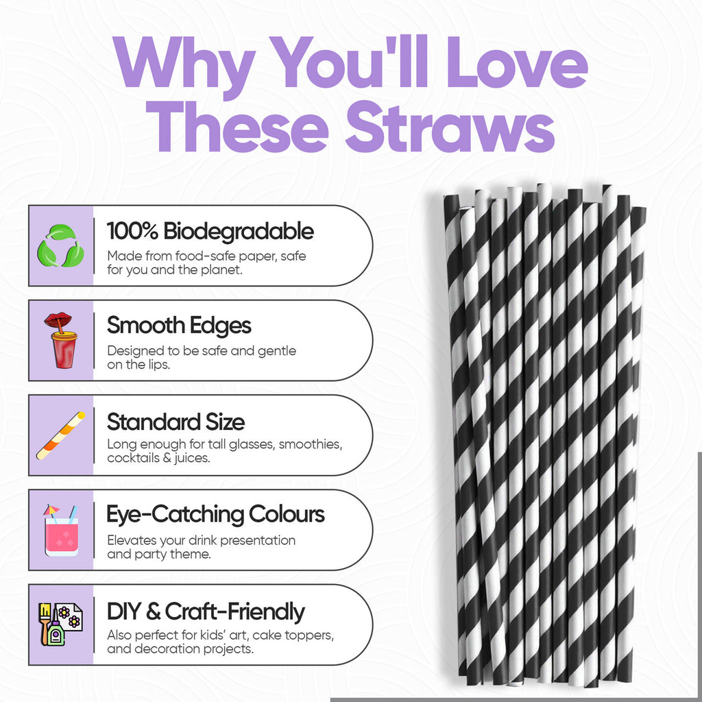 Black & White Biodegradable Paper Straws